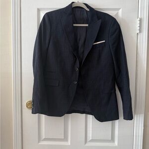 Zara Navy Men's Blazer with Pocket Detail